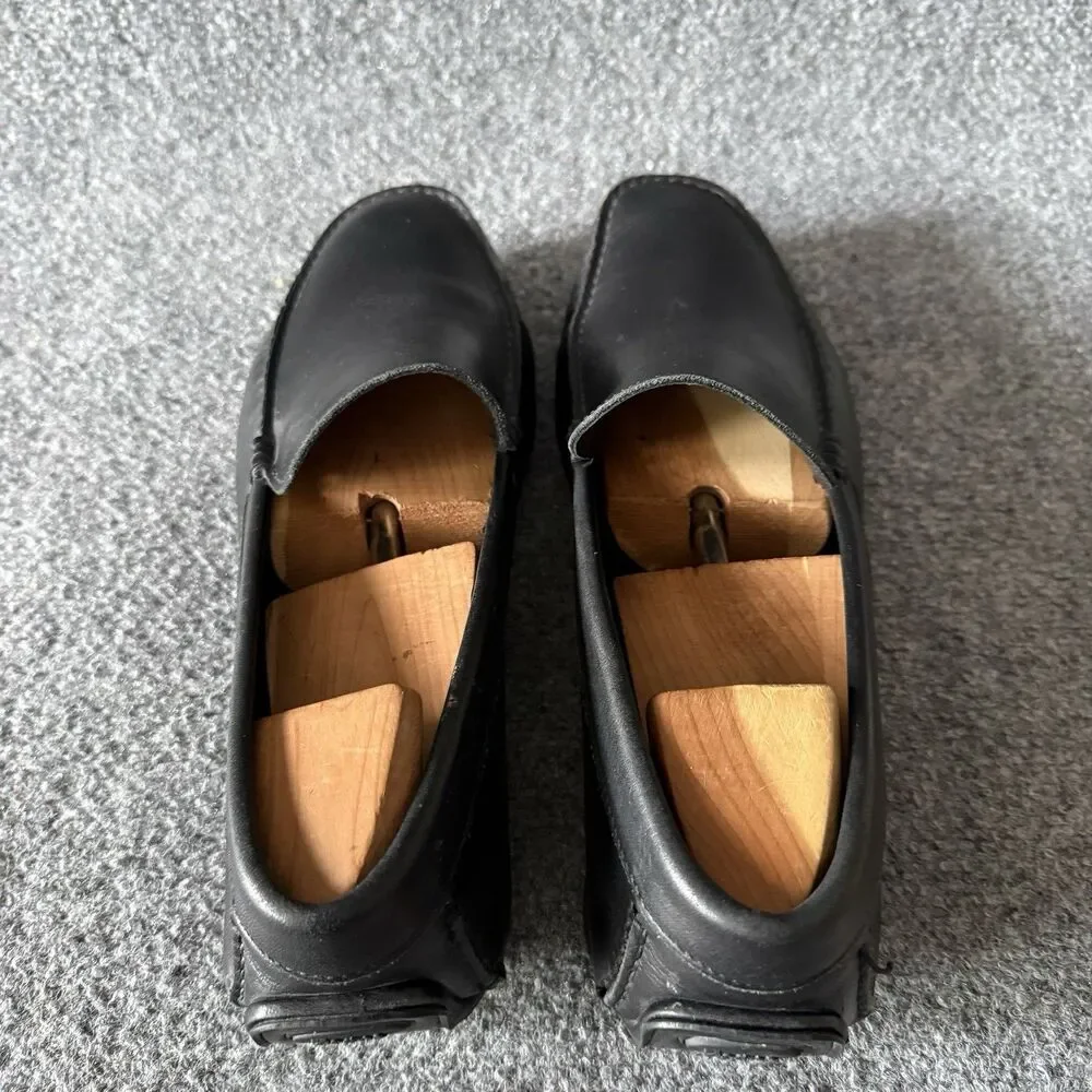 Ermenegildo Zegna Black Leather Venetian Driving Loafers Slip On Shoe Men's 11.5